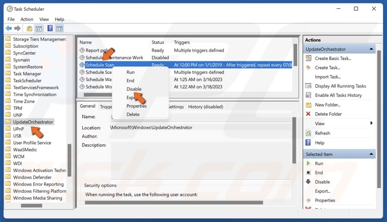 Right-click Schedule Scan and click Disable