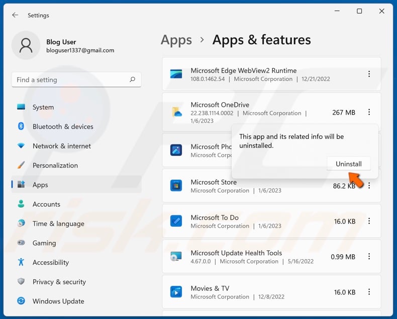 Click Unindtall again to confirm the removal
