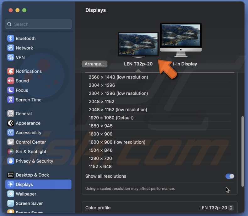 Select external monitor