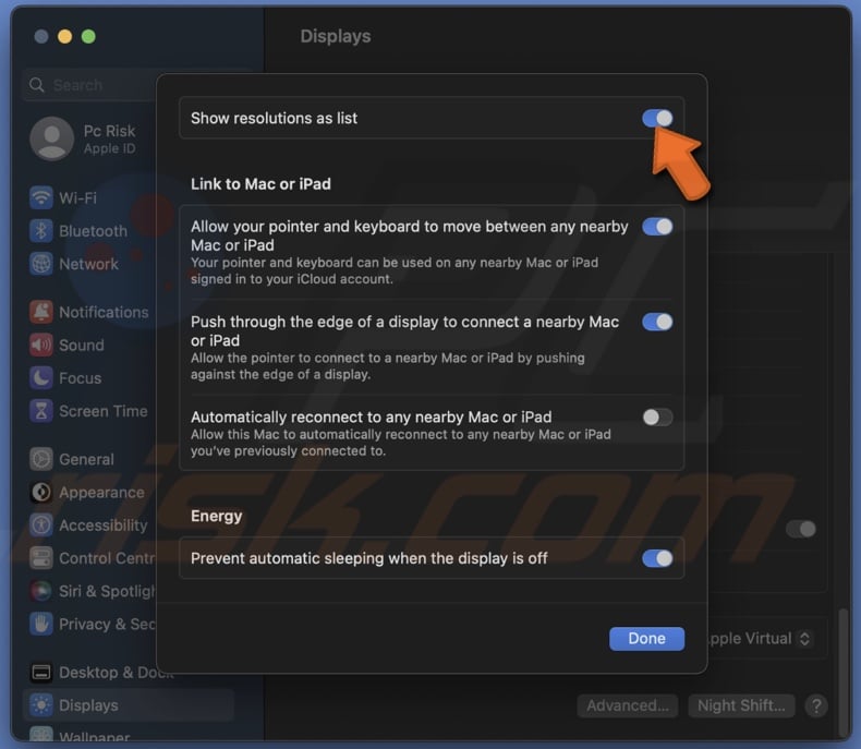 Show resolutions as list
