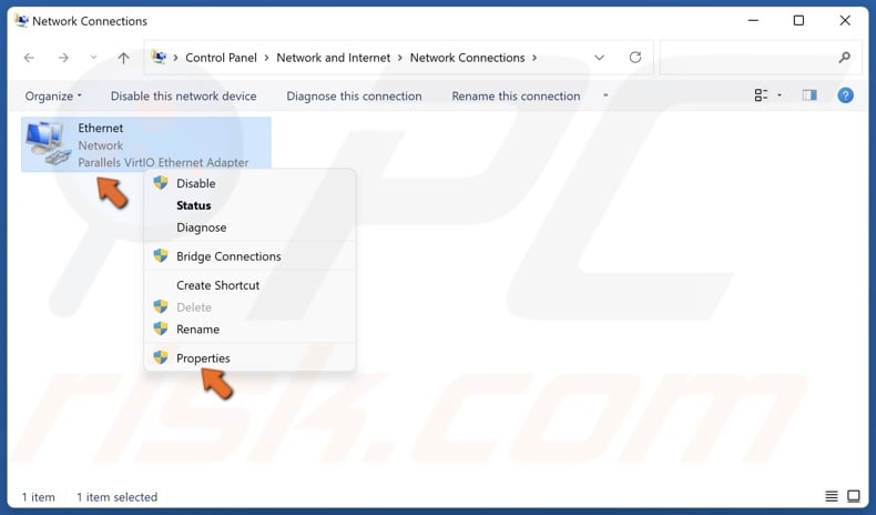 Right-click your network adapter and click Properties