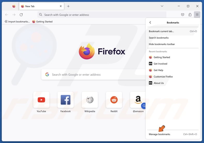 Click Manage bookmarks