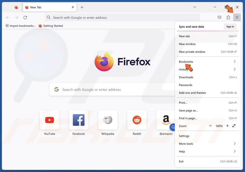 Open the menu at the top-right corner of the window and select Bookmarks