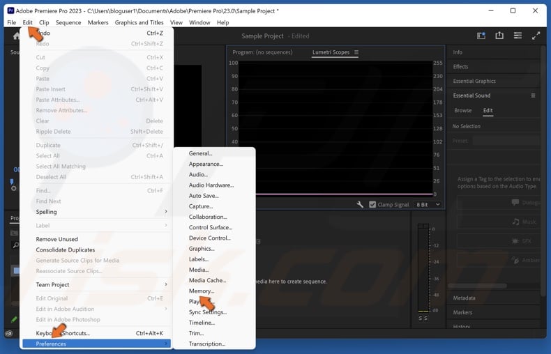 Click Edit, select Preferences, and click Memory
