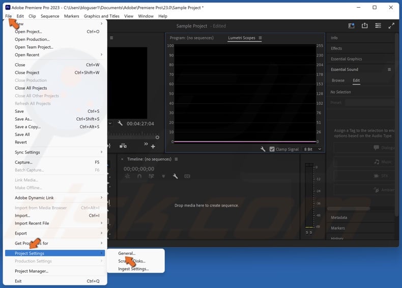 Click File, select Project Settings, and click General