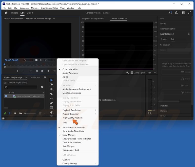 Deselect the High Quality Playback option
