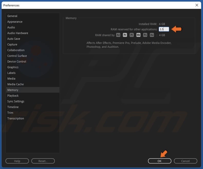 Lower the RAM reserved for other applications and click OK