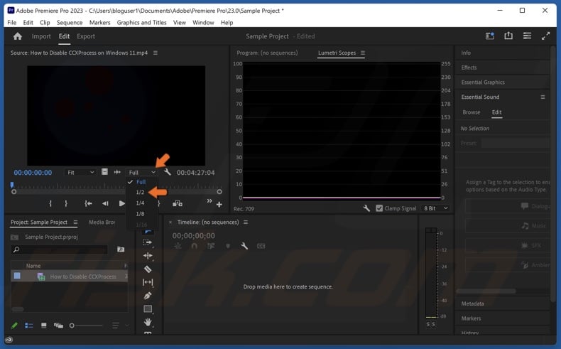 Open the playback resolution drop-down menu and select a lower resolution