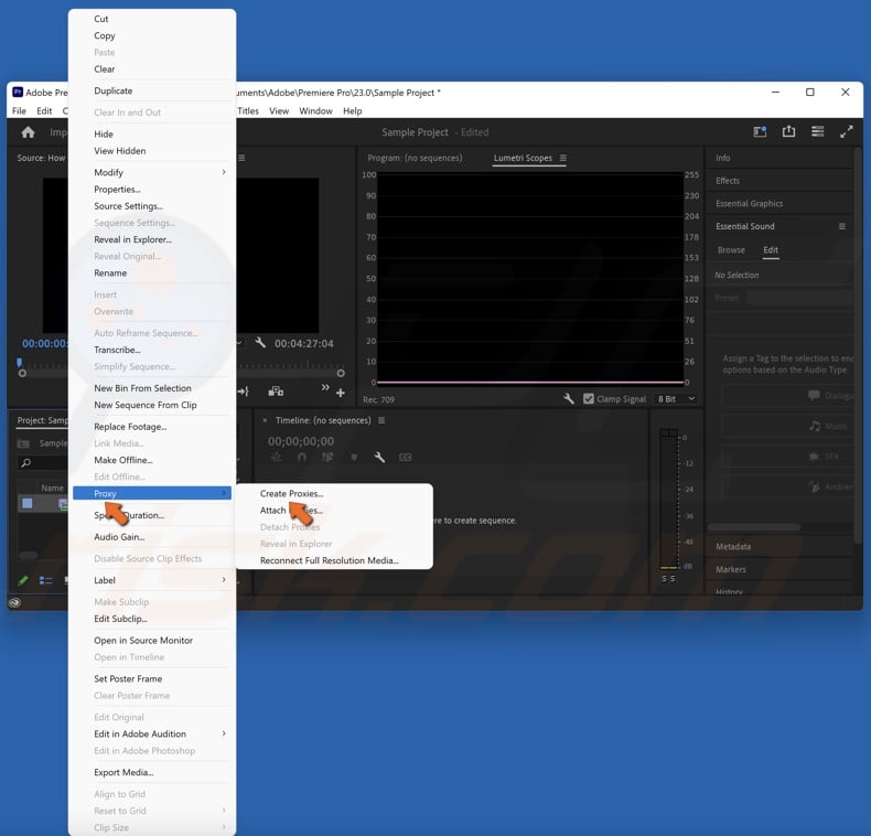 Right-click a project, select Proxy, and click Create Proxies