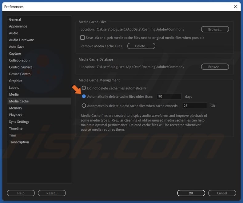 Change the settings to delete cached files after a set number of days automatically