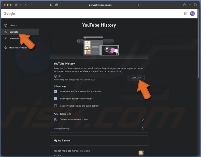 Turn off watch history