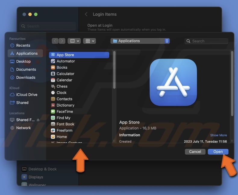 Add login items via settings
