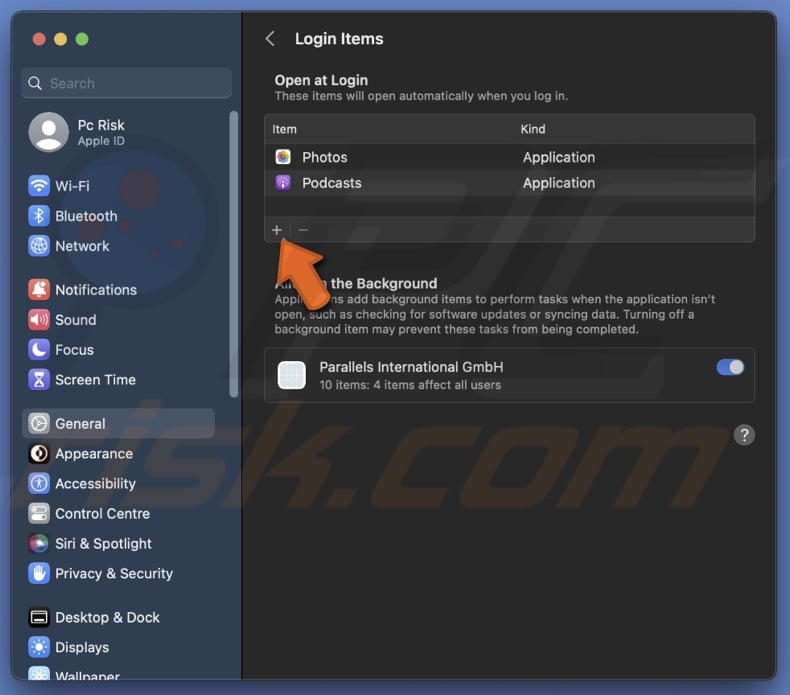 Click on the plus button