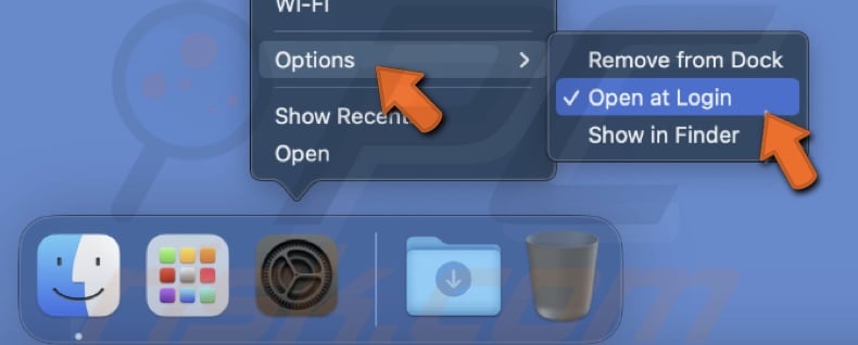 Remove login items via Dock