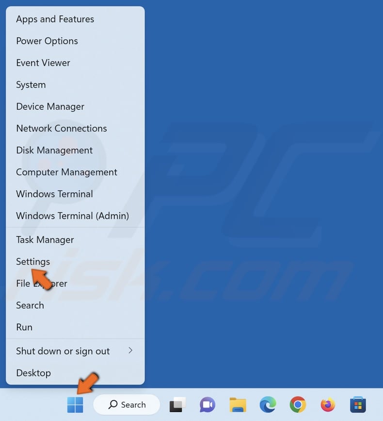 Right-click Start and click Settings