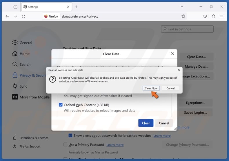 Click Clear now when prompted