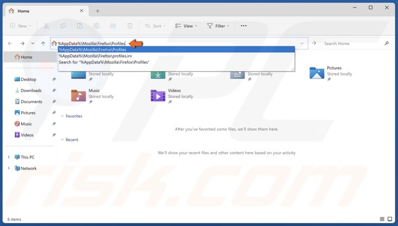 Type in %AppData%MozillaFirefoxProfiles in the address bar and press Enter
