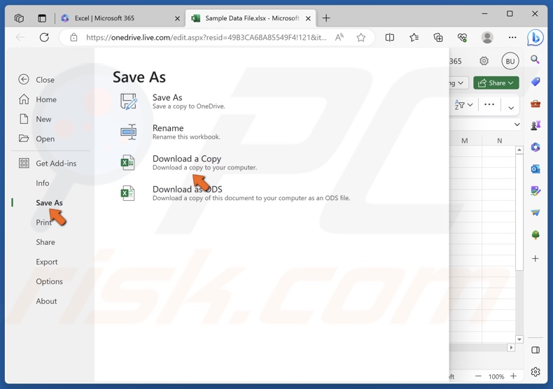Select Save As and click Download a Copy