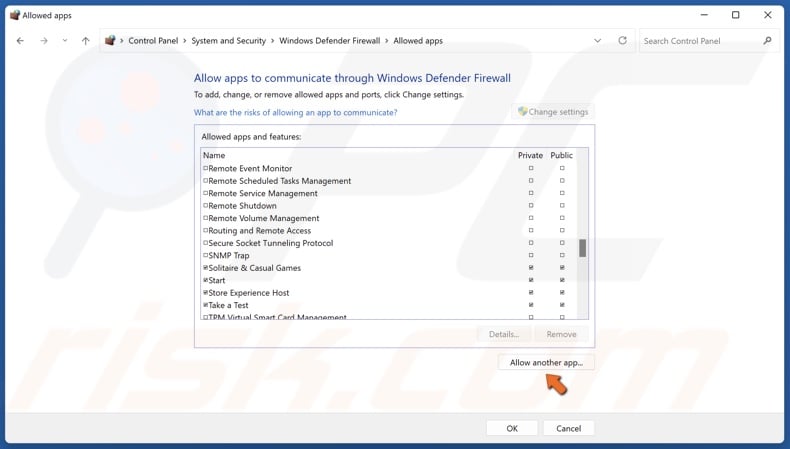 Click Allow another app