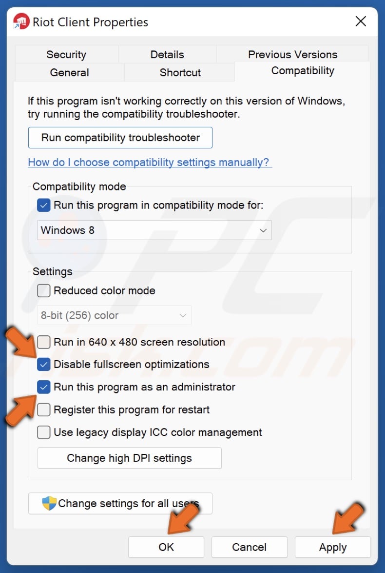 Mark Run this program as an administrator checkbox