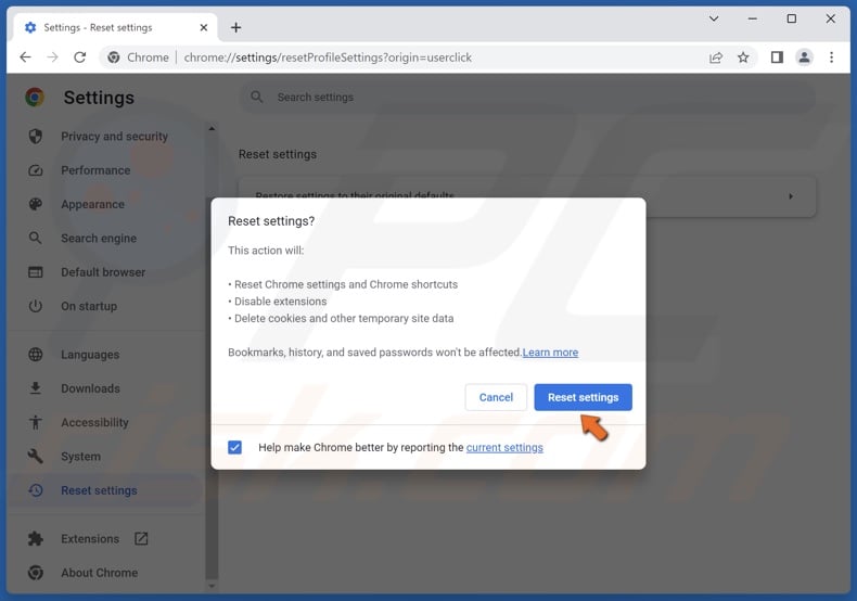 Click Reset settings