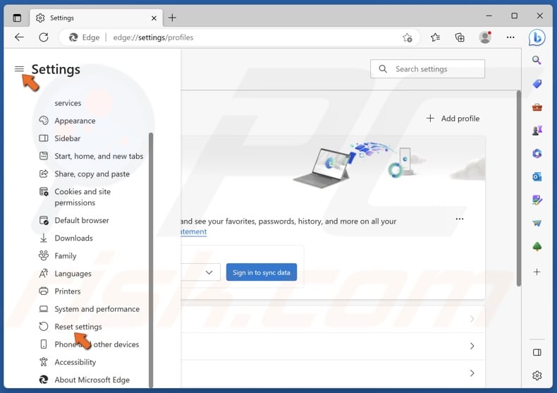 Click Reset settings