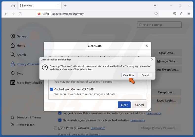 Click Clear Now when prompted
