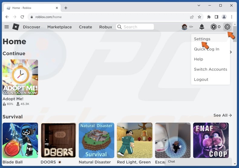Click the Gear icon and click Settings