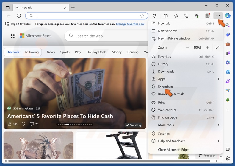 Open the Edge menu and click Extensions
