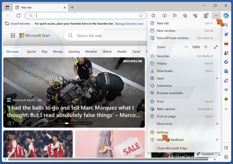 Open the Edge menu and click Settings