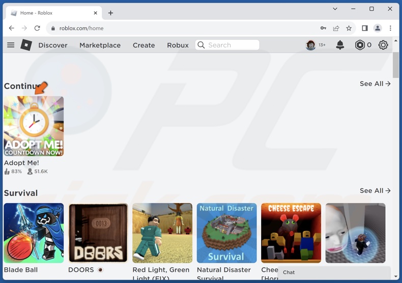 Select a Roblox game