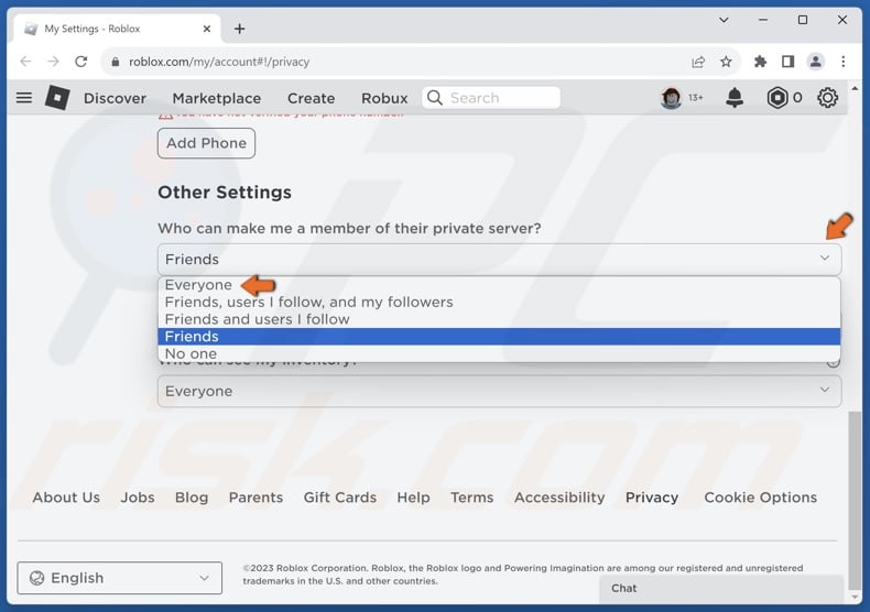 Set the Who can join me in experiences option to Everyone