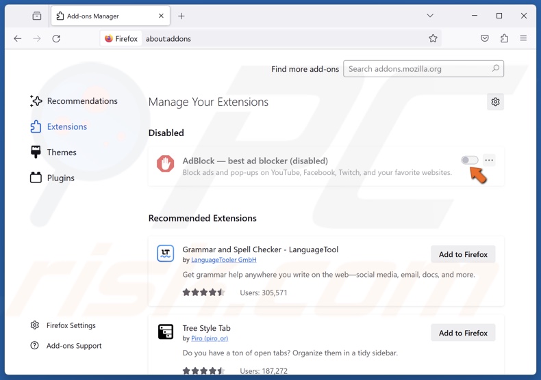 Disable adblock extensions on Firefox