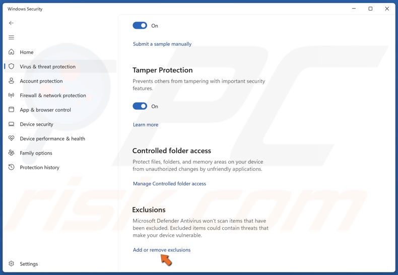 Click Add or remove exclusions