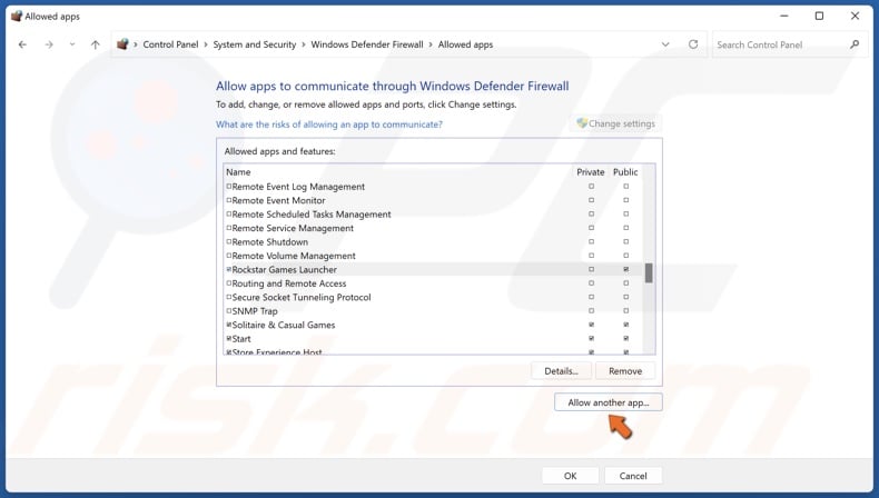Click Allow another app again