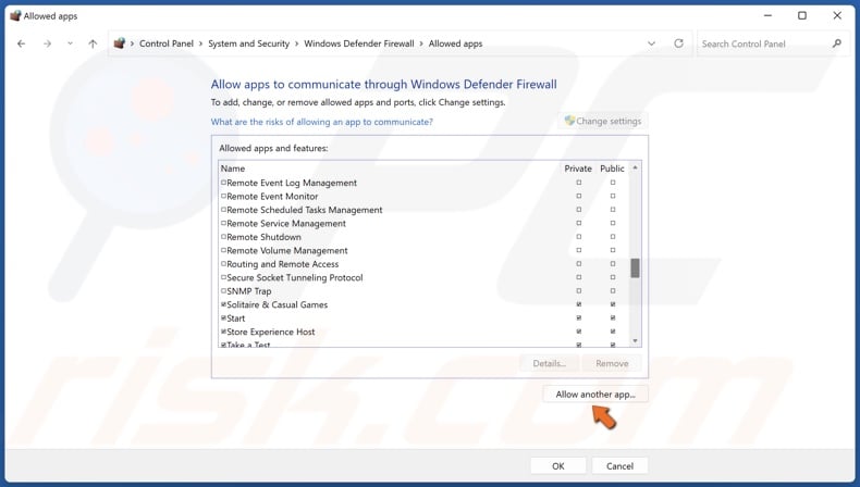 Click Allow another app