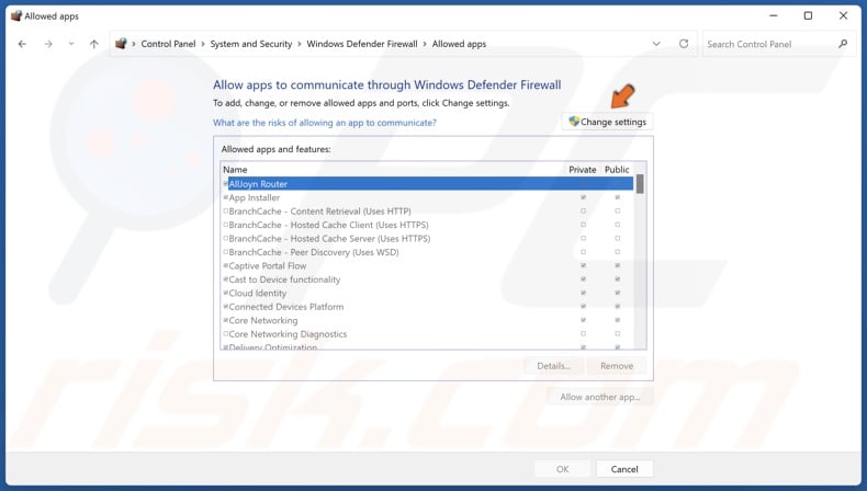 Click Change settings