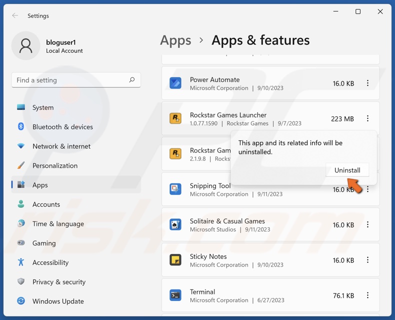 Click Uninstall when prompted