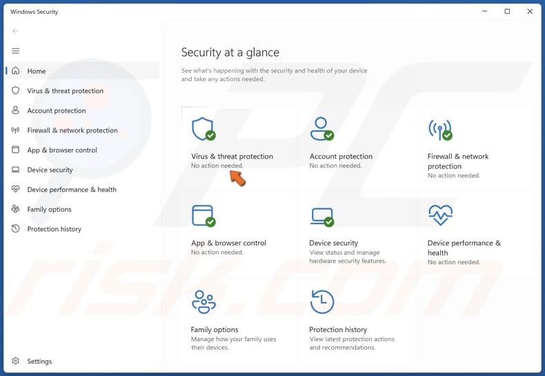 Click Virus & threat protection