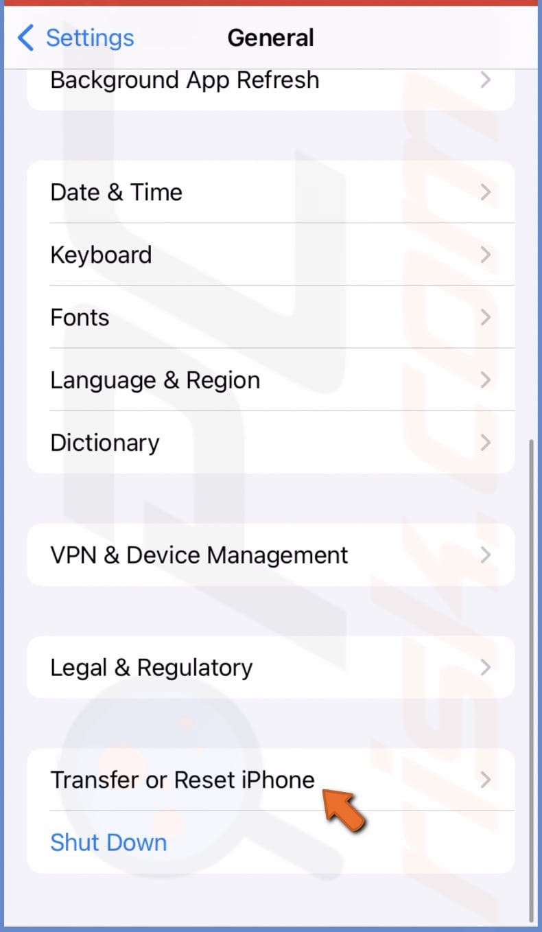 Tap on Transfer or Reset iPhone