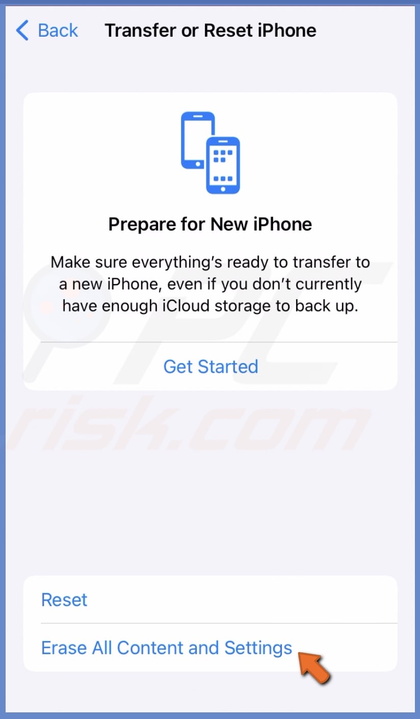 Tap Erase All Content and Settings