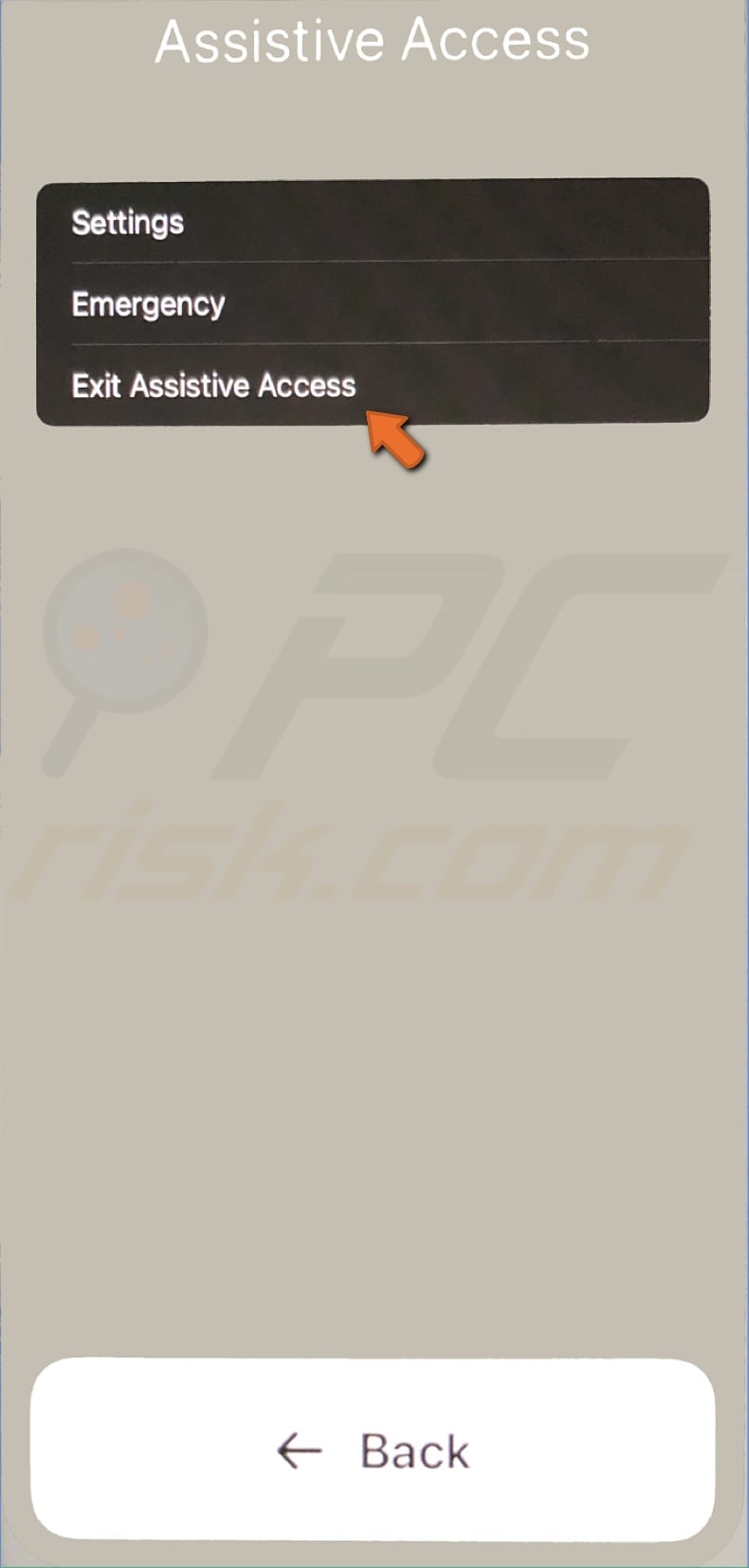 Tap Exit Assistive Access