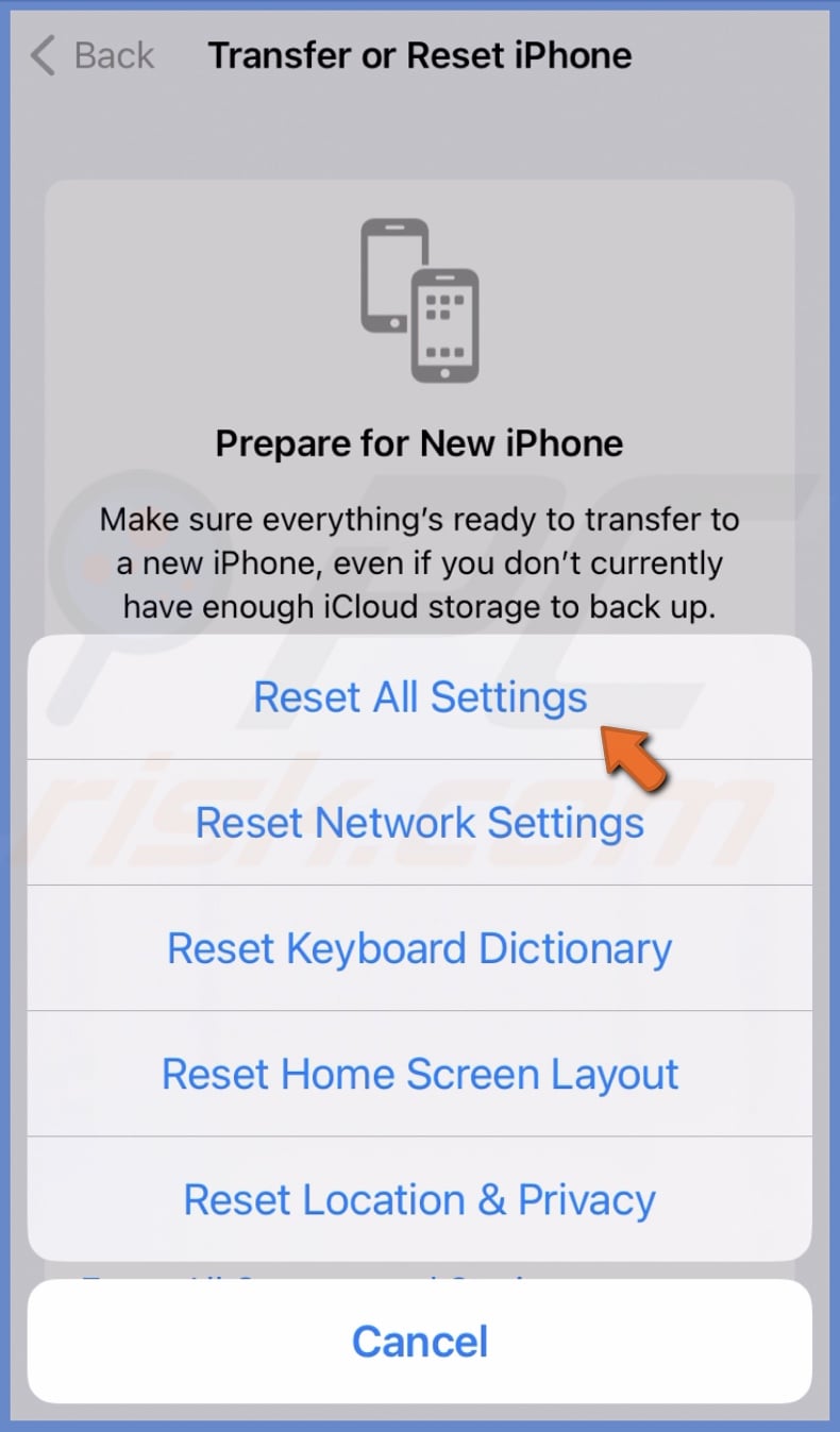 Tap Reset All Settings
