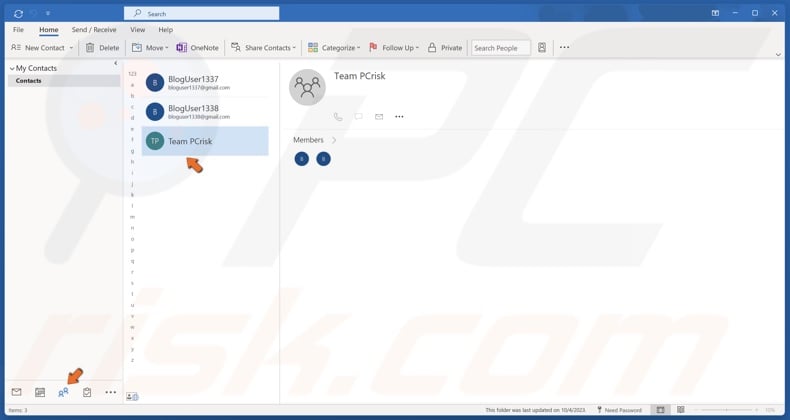 Double-click the contact group you want to share