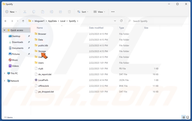 Access the Storage folder