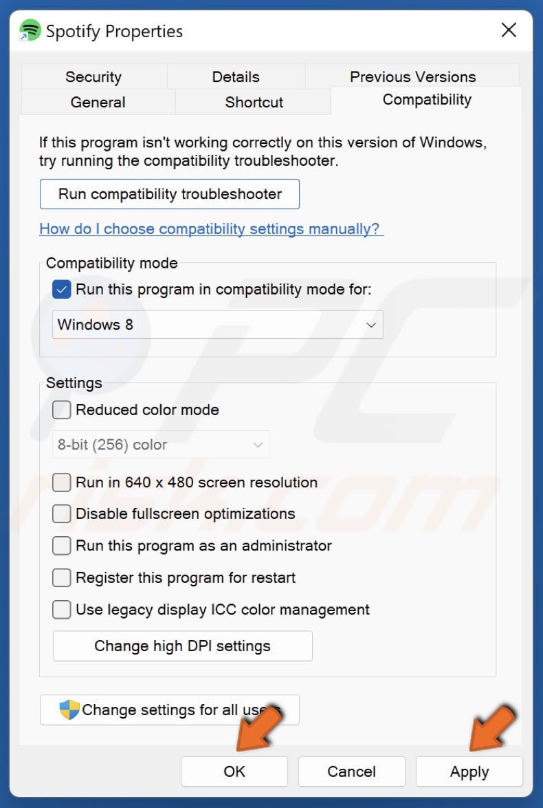 Click Apply and click OK