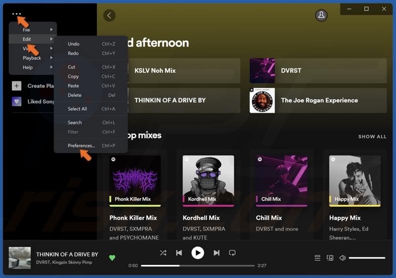 Click the three dots button to open the menu, select Edit and click Preferences