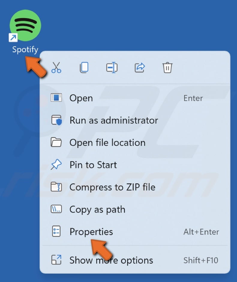 Right-click the Spotify shortcut and click Properties