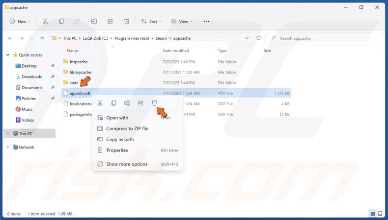 Right-click appinfo.vdf and click Delete