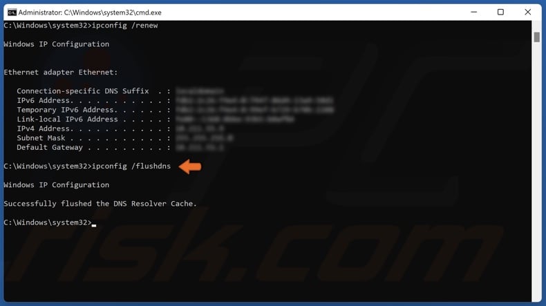 Run the ipconfig /flushdns command